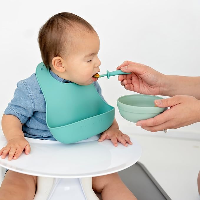 Ryan & Rose Ultimate Baby Utensil Set of 3 Silicone Baby Spoons Silicone feeding set for baby led weaning, self feeding 6 months, toddler utensils (Seaglass)