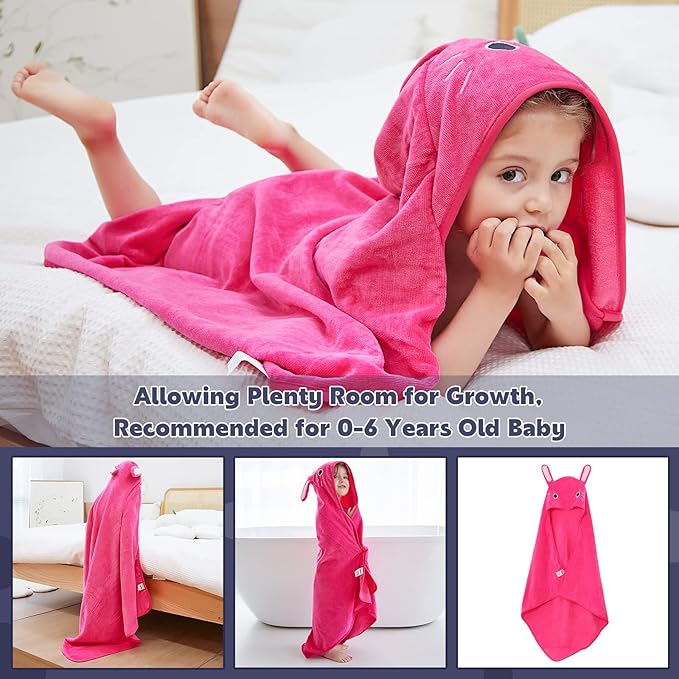 MICHLEY Animal Face Hooded Baby Towel Cotton Bathrobe for Boys Girls 0-6 Year Rose