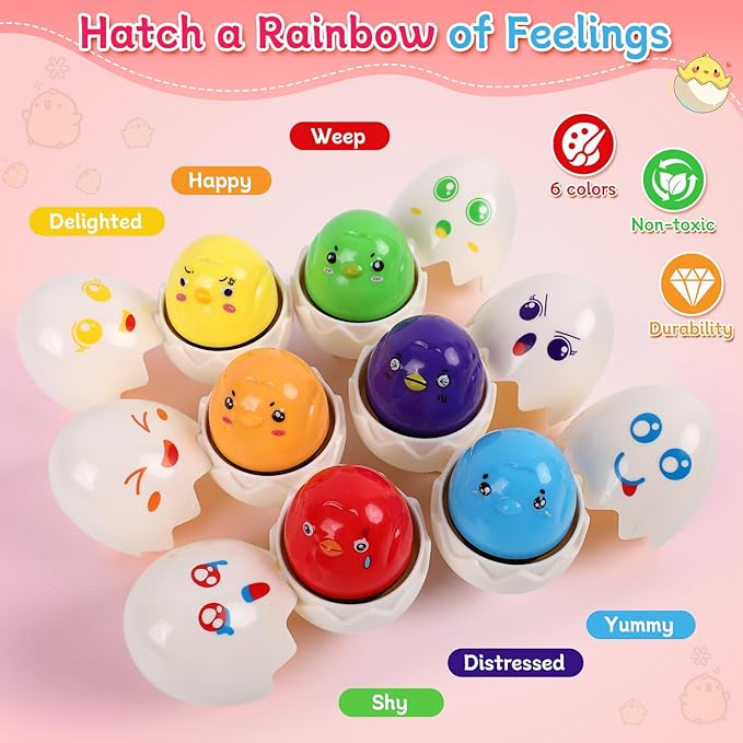 USATDD Egg Toys Hide & Squeak Matching Eggs for Toddlers, Color Recognition Sensory Learning Toys, Fine Motor Skills Montessori Toy for Kids, 6pcs