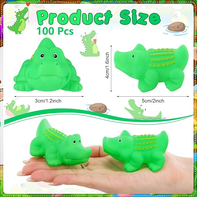Lenwen 150 Pcs Rubber Crocodile Bath Toy Bulk Mini Alligator Toys Crocodile Bathtub Toys Float Squeak Toys for Summer Pool Parties Halloween Christmas Party Birthday Decoration, 2.8 x 1.3 x 1.3 Inch