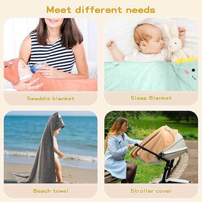 6 Pack Baby Hooded Bath Towels, Premium Ultra Soft Absorbent Coral Fleece Bath Towel Set for Newborns, Infants, Toddlers, and Kids, 31.5 X 31.5 Inch Hooded Towel for Boys and Girls