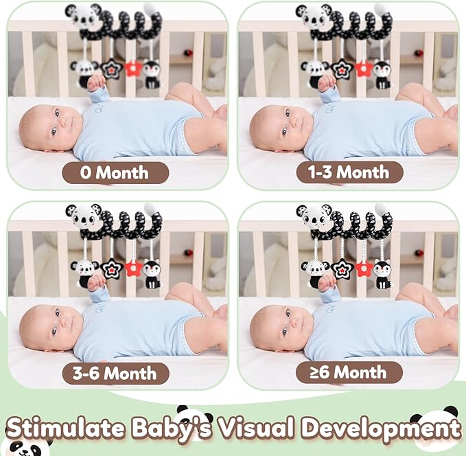 Baby Carseat Toy Black & White Rattle Spiral Hanging Activity Stroller Toy for Newborns Boys and Girls - Coala