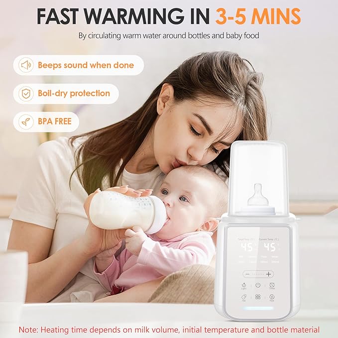 Baby Bottle Warmer, Fast Baby Milk Warmer with Timer, 8-in-1 Baby Milk Warmer with Digital Display, Night Light for Nighttime Breastfeeding, Bottle Warmer for All Bottles with Sterilizing Keep Warm