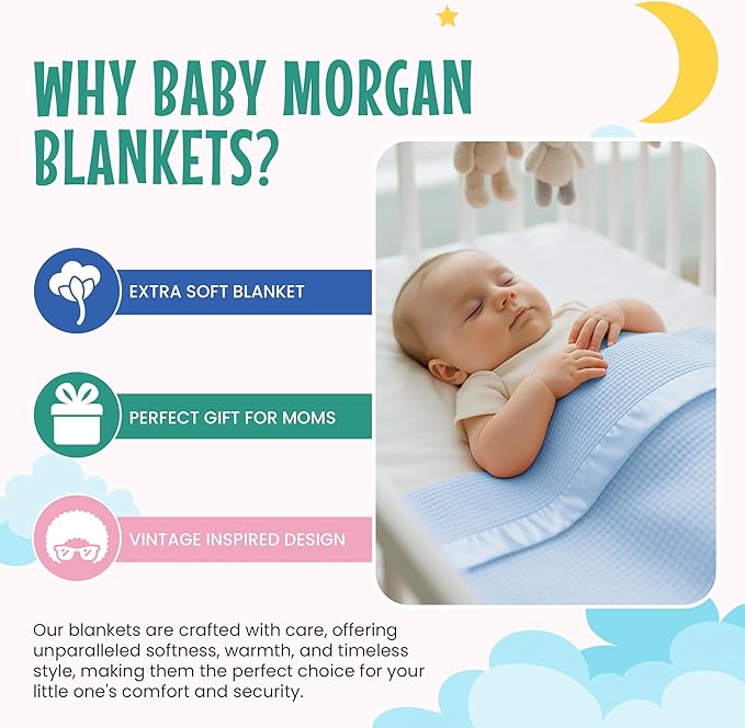 Blankets - Thermal Waffle Warm Baby Blanket for Crib - Soft and Cozy Baby Crib Blanket for Nursery, Stroller, or Naptime Comfort - Ideal Shower Gift - Blue, Satin Trim (36" x 50")