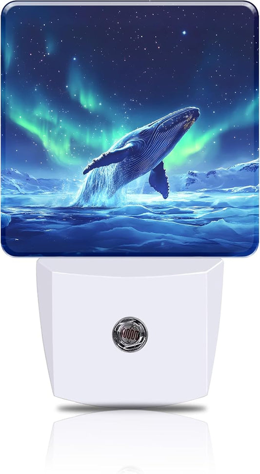 Jumping Whale Night Light, Aurora Plug-in Nightlight with Dusk to Dawn Auto Sensor for Home Bedroom Hallway Stairway Kitchen 0.5W Sleep Friendly Led Lamp for Women Men