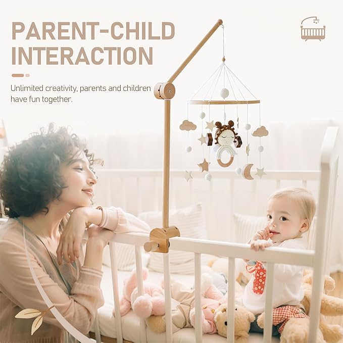 let's make Baby Crib Mobile Arm - Wooden Mobile Arm with Height Adjustable＆360° Rotatable Upgraded Arched Base Nursery Mobile Holder for Crib Mobile Hanger Baby Crib Attachment Nursery Decor