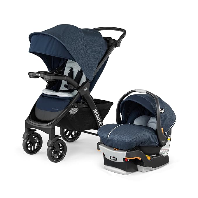 Chicco Bravo LE Trio Travel System, Bravo LE Quick-Fold Stroller with KeyFit 30 Zip Infant Car Seat, Car Seat and Stroller Combo | Harbor/Navy