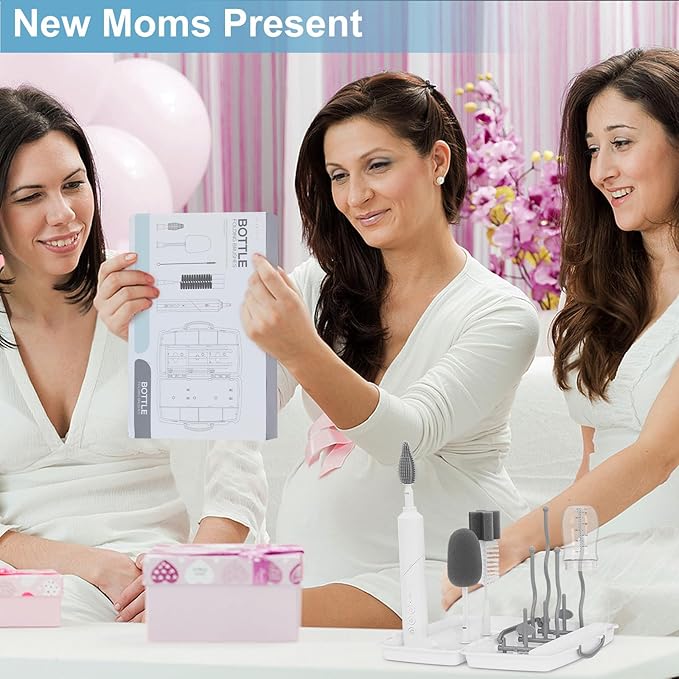 Yoobao Electric Baby Bottle Cleaner Kit, Rechargeable Travel Bottle Cleaner Set with Drying Rack, 3 Speed Cleaning Modes, Nipple, Straw, Sponge Brush, Ideal Present for After Birth Moms