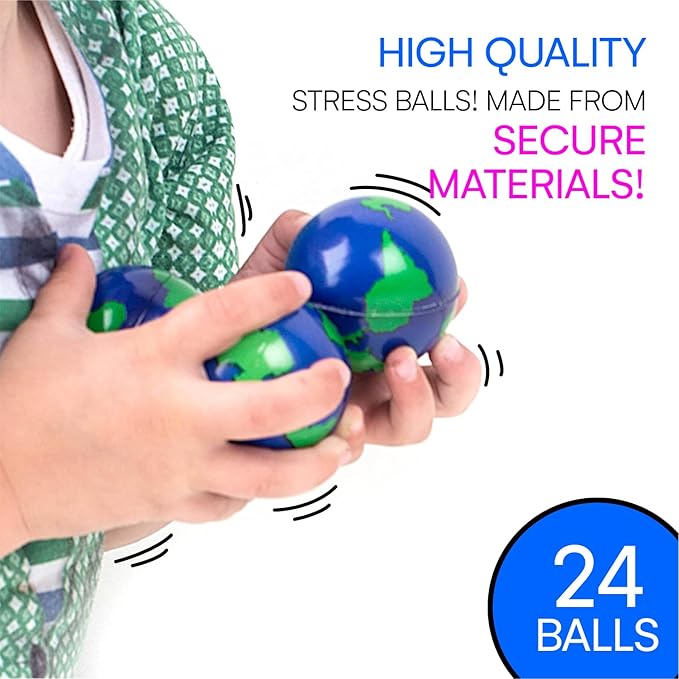 Neliblu 2" Earth Stress Balls, 2 Dozens - Globe/World Squeeze Ball for Stress Relief, Muscle Relaxation, Therapy , Earth Day Gifts and Accessories - Earth Day Party Favours | World Balls for Kids