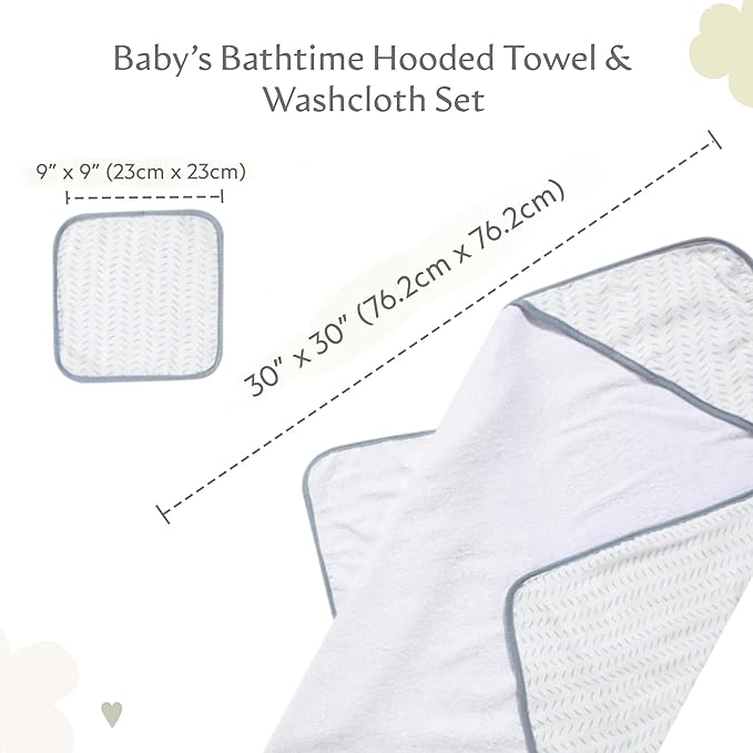 Bamboo Viscose Baby Hooded Towel & Washcloth Set for Babies and Toddlers, Soft & Absorbent, 70% Viscose from Bamboo, 30% Cotton Muslin - Imported (Blue Dash)