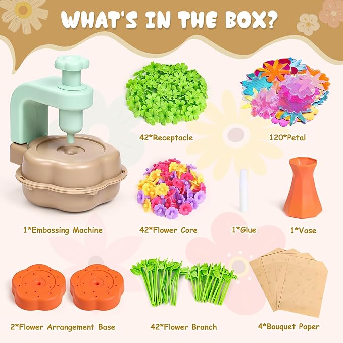 Scvcid DIY Art Flower Toys Include Extra Accessories Set, Arts and Crafts Activity Kit for Kids Ages 3-12, Fabric Bouquet Craft for Toddler, Birthday Gifts for 3 4 5 6 7 8 9 10 11 12 Year Old Girls