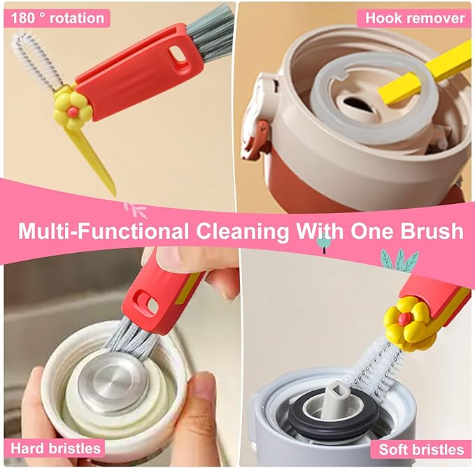 3 in 1 Cup Lid Cleaning Brush(6Pcs) - Water Bottle Cleaning Brush, Multifunctional Portable Gap Crevice Brush for Bottle Tight Spaces Cup and Sealed Food Storage containers with lids