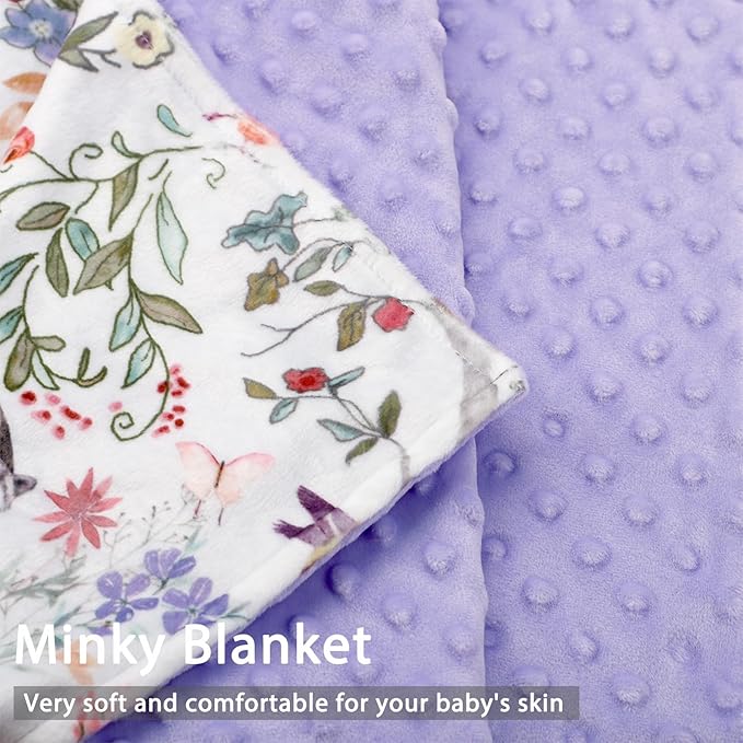 Baby Blanket, Purple Fleece Baby Blankets for Boys Girls, Warm Soft Portable Toddler Minky Blanket with Woodland Animal Print, for Newborn Crib, Stroller, 40 x 30 Inch