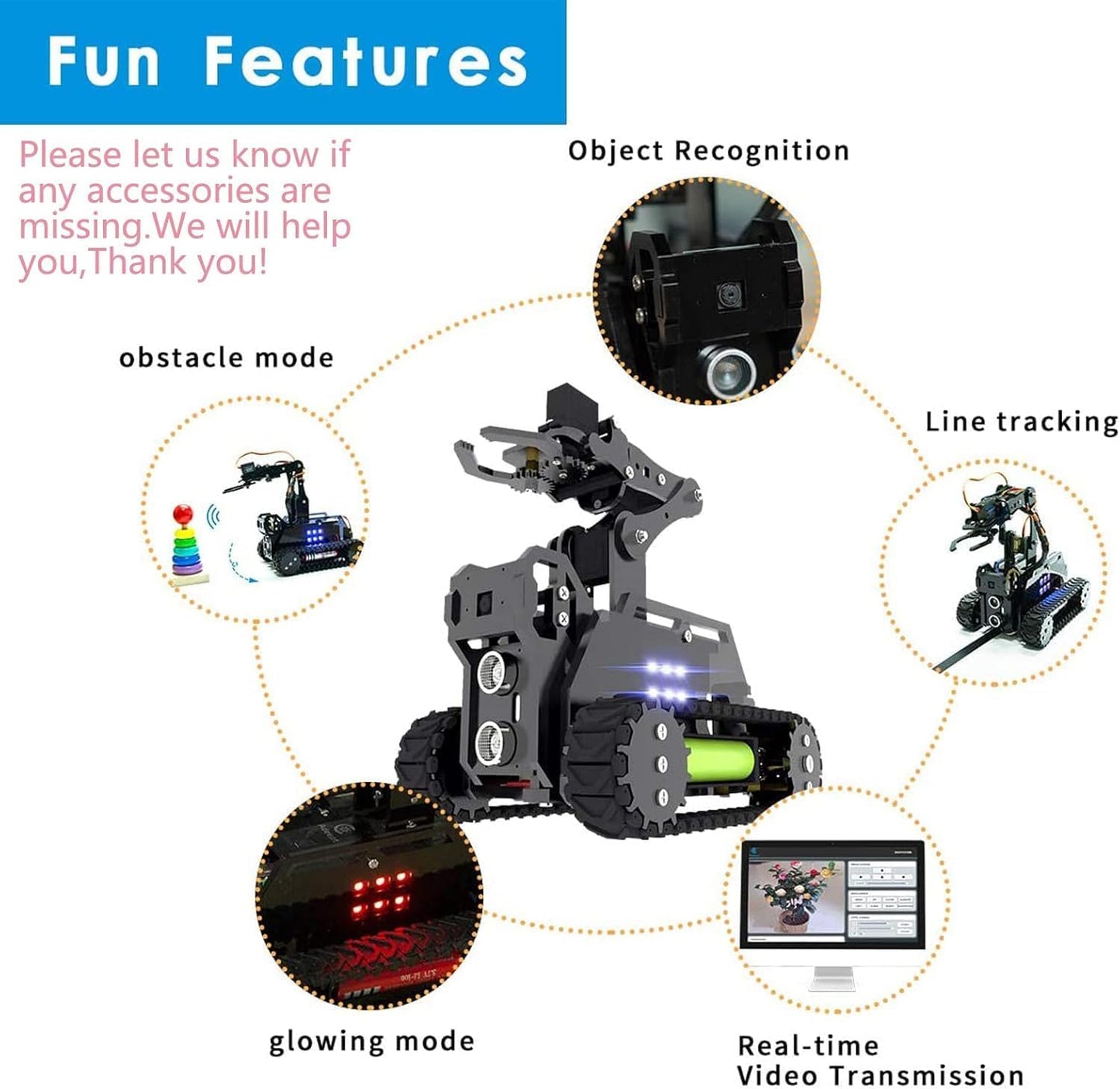 Adeept RaspTank Smart Robot Kit Compatible with Raspberry Pi 4 3 Model B+ B OpenCV Tank 4-DOF Robotics DIY Coding Building Projects Robots for Adults Kids STEM Educational Programming Gift Robotic Arm