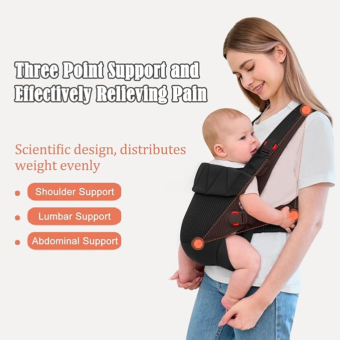 IULONEE Baby Carrier Wrap Ergonomic Baby Strap Carrier Front & Back Backpack Carry Adjustable Infant Toddlers Carrier Sling for Newborn Black