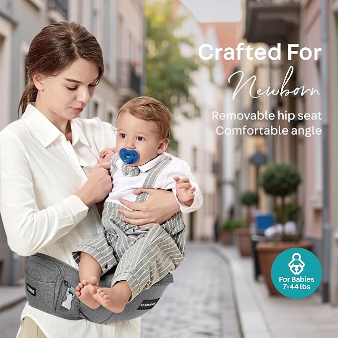 Baby Hip Carrier, Ergonomic,Baby Holder Carrier with Multiple Pockets & Shoulder Strap for Newborns & Toddlers -Gray