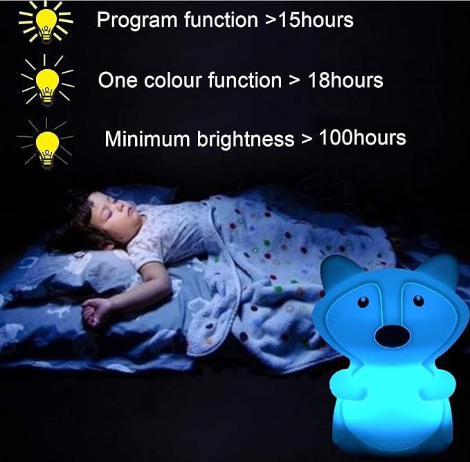 Large Fox Night Lights for Kids, Silicone Night-Light, Bedside lamp, 9 Colors Baby Sleep Light Children's Bed Bedroom Lamp for Toddlers/Boys/Girls/Adults/Bedroom/Outdoor/Camping/Gift - Large