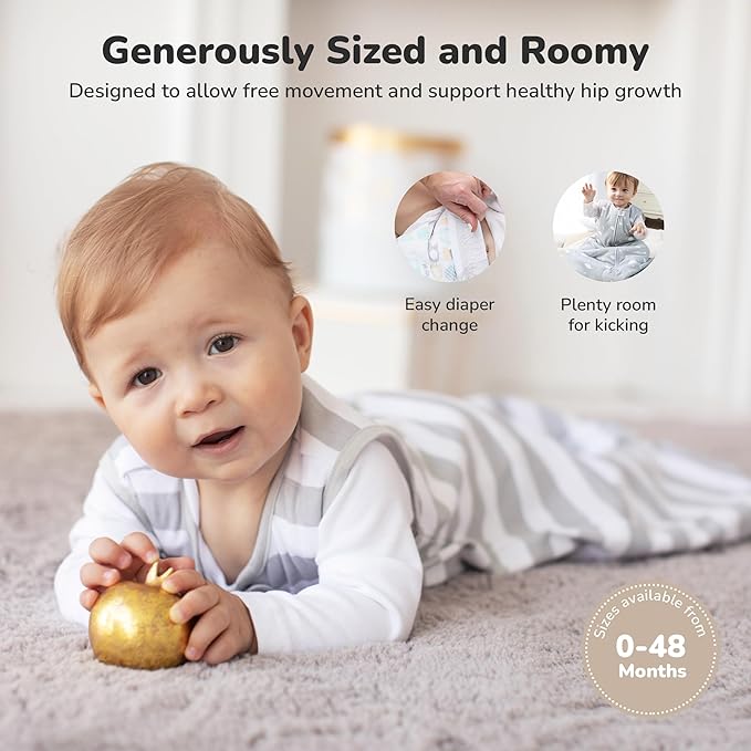 Baby Sleep Sack 1.0 TOG, Organic Cotton Baby Wearable Blanket with Two-Way Zipper, Swaddle Transition Baby Sleeping Bag, All-Season Sleep Sack for Newborn Infant Toddler Boy Girl, 12-18 Months, 1-Pack