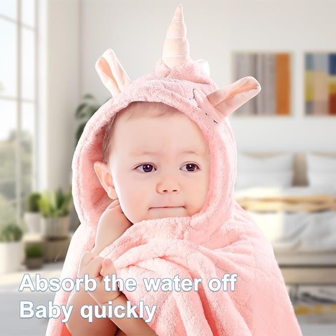 Toddler Towels with Hood for Girls,Soft Premium Coral Fleece Girl Bath Towel-Ultra Absorbent for Baby Cozy and Warm-Bath Essential for Newborn, Infant and Children, Pink Unicorn