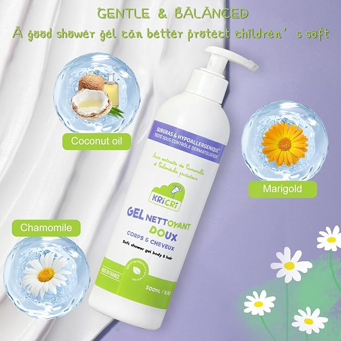 2-in-1 Hypoallergenic Body Wash & Shampoo for Children's Fragile Skin & Hair, 16.9 fl.oz (500ml)