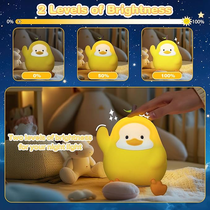 Night Light for Kids, Rechargeable Dimmable Silicone LED Nightlight with 7 Colors, Baby Nursery Night Lamp, Touch Squishy Lamp, Cute Gifts for Girls, Boys, Toddler Room Decor, Yellow Duck