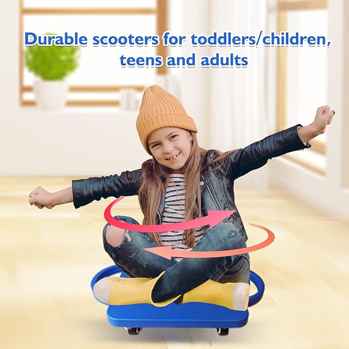 GSE Games & Sports Expert Gym Floor Scooter Board with Handles, Sitting Scooter for Kids Indoor Play Equipment, Fun Scoot Board with Non-Marring Plastic Casters for Children