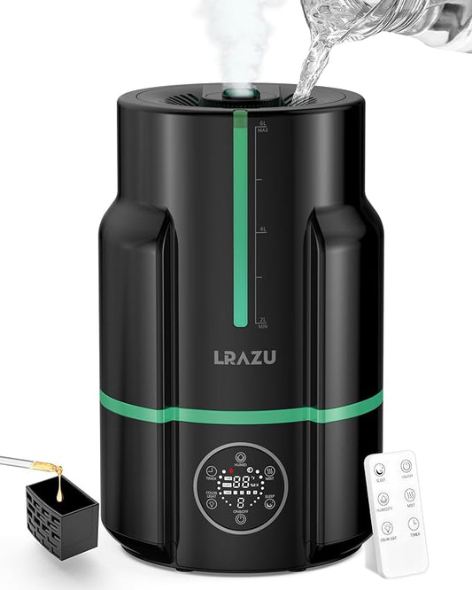 6L Humidifiers for Bedroom, 60H Runtime 26 dB Quiet Supersized Cool Mist Air Humidifiers for Large Room, Baby Nursery, Plant, Indoor, Night Light, Easy to Clean, Precise Humidity Control