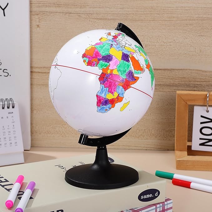 TOYANDONA Blank World Globe with Stand - Dry Erase DIY Map Round Earth Globe for Geographical Teacher Students - Desktop Decor