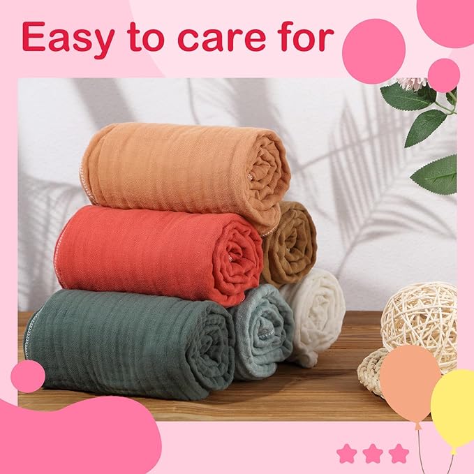 Peryiter 6 Pcs Muslin Hooded Baby Towels, 32"x 32" Cotton Newborn Bath Towel Muslin Infant Baby Blankets Absorbent Unisex Newborn Registry Gift Essentials for Girls Boys (Orange)