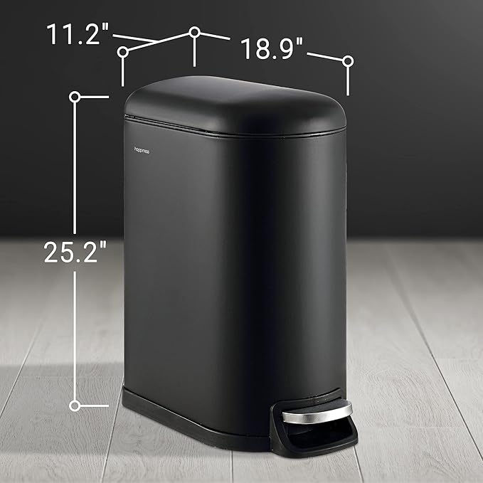 happimess HPM1010B Roland 10.6-Gallon Step-Open Trash Can with Soft-Close Lid, Modern, Minimalistic, Fingerprint Proof for Home, Kitchen, Laundry Room, Office, Bedroom, Bathroom, Black