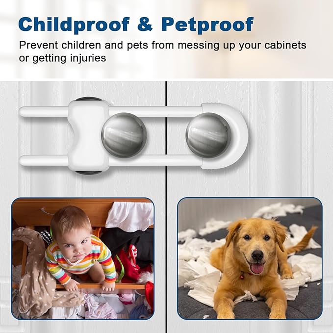 Cabinet Locks for Babies,Child Proof Cabinet Locks,8 Pack U-ShapedBaby Proofing Cabinets,Child Locks for Cabinets and Drawers,Child Safety Cabinet Locks with Adjustable(White)