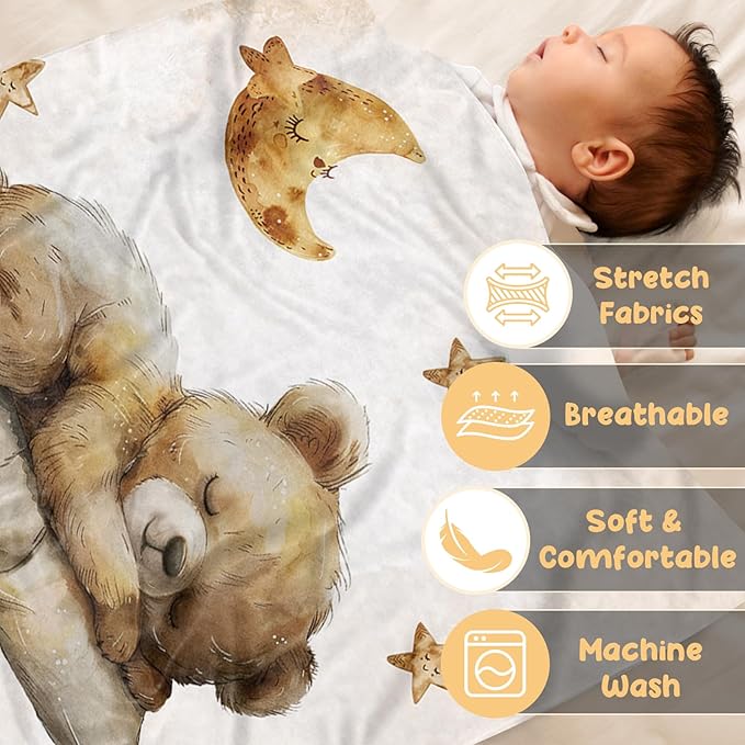 Personalized Baby Blanket, Custom Name Baby Blanket for Boys Girls, Brown Bear Double Layer Dotted Backing Receiving Swaddle Blankets, Infants Toddlers New Parents Customized Gifts(47"x60")