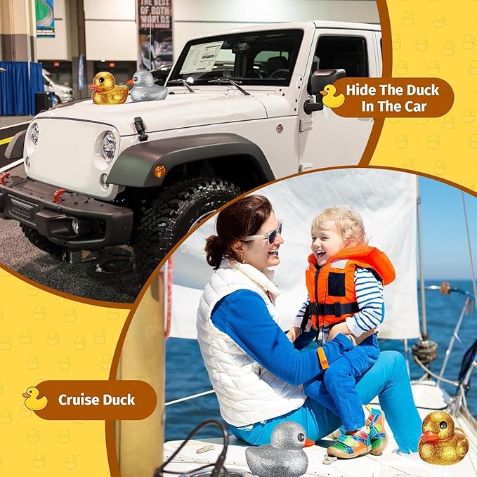 Honoson 2 Pcs 6.89 Inch Giant Glitter Rubber Ducks Big Sparkly Rubber Ducks Jumbo Bathtub Toys with Squeaky Sound for Baby Shower Pool Activity Birthday Gift(Glitter,Gold, Silver)