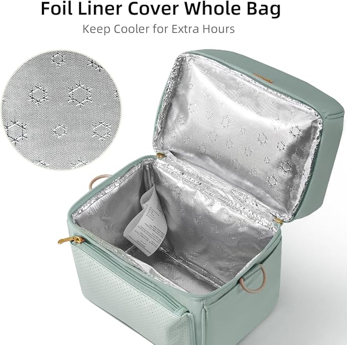 Sunveno Breastmilk Cooler Bag with 2 Ice Packs & Detachable EPP Insulation Box, 15-Hour Cold Retention Foil-Lined Leak-Proof Tote Fits 3 Baby Bottles for On-The-Go Pumping Moms, Daycare & Travel