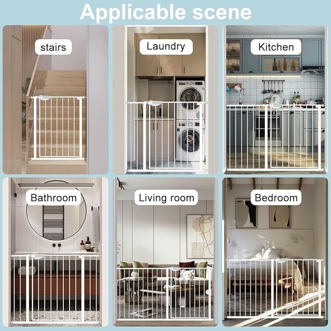 WAOWAO Triple Lock Baby Gate Extra Wide 67.32-72.04" Pressure Mounted Walk Through Swing Auto Close Safety White Metal Dog Pet Puppy Cat for Stairs,Doorways,Kitchen