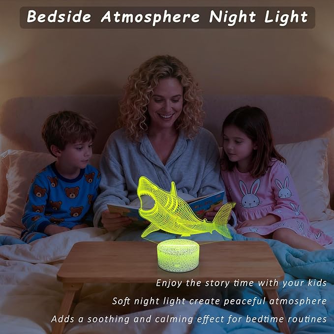 Megalodon Night Light, Nursery Night Lamp for Kids, 16 Color Changing with Dimmable Remote Control, Toy Shark Gifts for Girls Boys Teen Kids Family, Bedroom Shark Theme Decortive