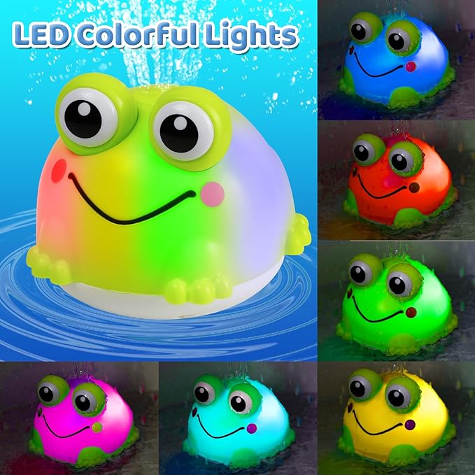 Light Up Bath Toys for Kids Ages 1-3,Rechargeable Frog Bath Toy Sprinkler for Babies 6-12 Months,Water Pool Bathtub Fountain Toys,Infant Toddlers Boys Girls Birthday Gifts