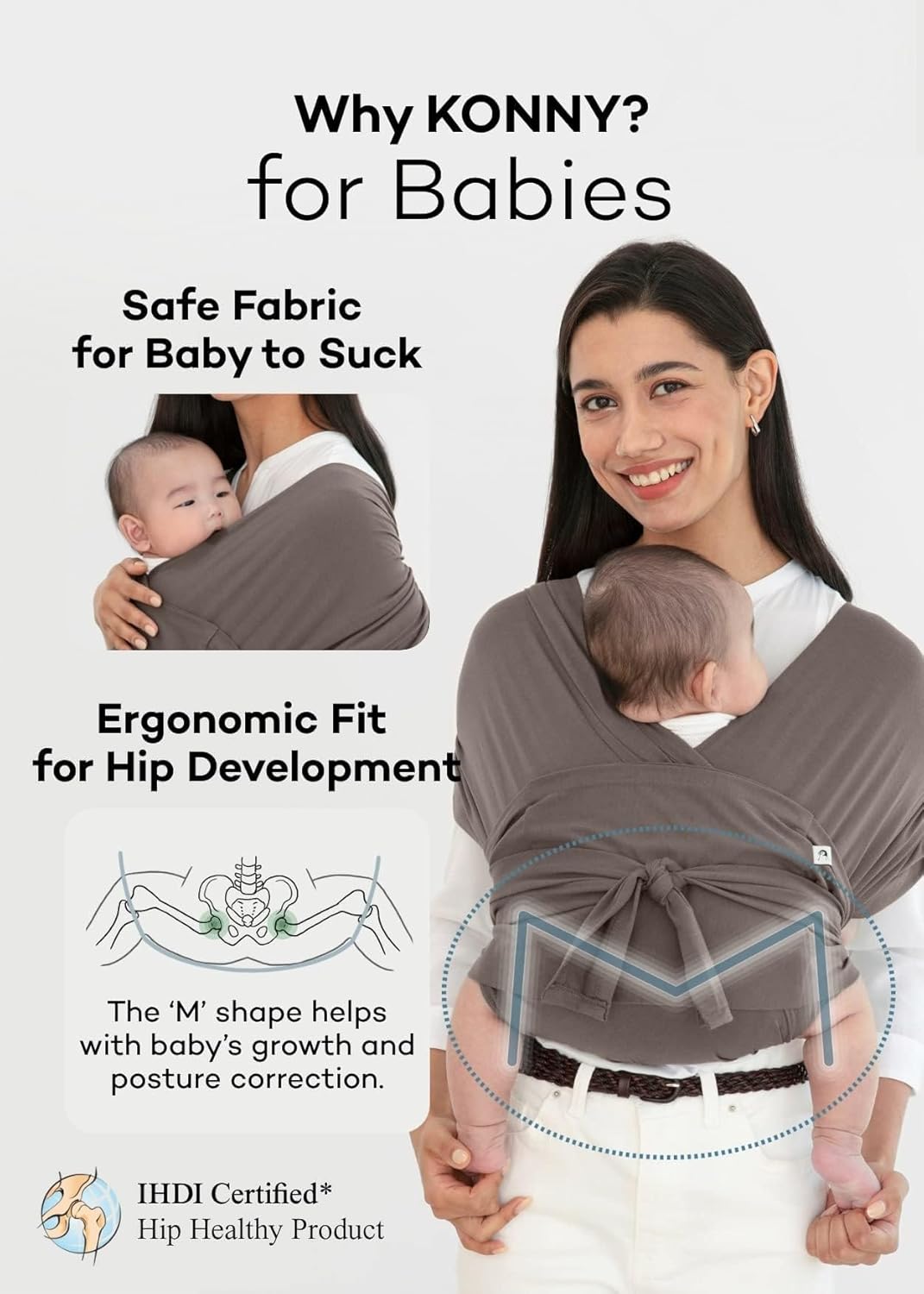 Konny Baby Carrier Flex SoftBreeze with Head Support - Adjustable, Easy to Wear Baby Wrap Sling, Perfect for Newborn Babies Essentials up to 44 lbs (M-4XL) - Beige