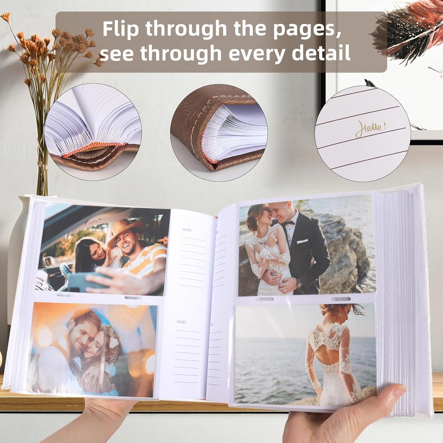 RECUTMS Photo Album 4x6 200 Photos with Writing Space Photo Book,Leather Cover Picture Album with Memo Areas for Wedding Anniversary Family Baby Couple Valentines Graduation Travel (White)