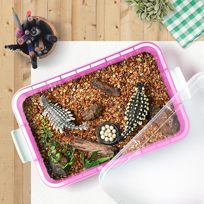 15 Inch Portable Sensory Bin Play Tray with Lid, Fill with Water, Sand, Beads and More (Pink)