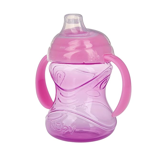 Nuby Clik-It Grip N' Sip Soft Spout No-Spill Training Sippy Cup with Handles - (3-Pack) 10 oz - 4+ Months - Aqua/Purple/Pink