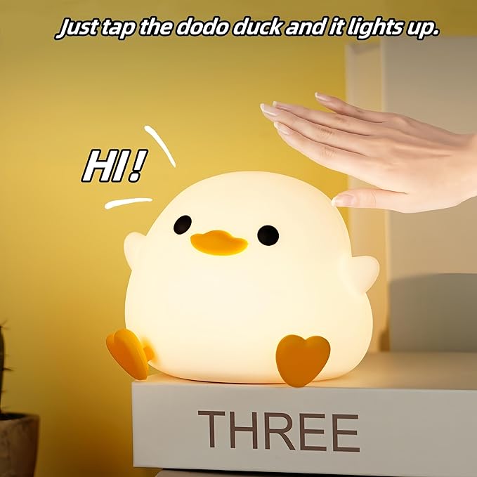 DoDo Duck Night Light, Cute Duck Lamp, Soft Silicone Dimmable Nursery Night Light, Touch Control & Rechargeable Night Lamp for Girls & Boys Bedroom, Living Room