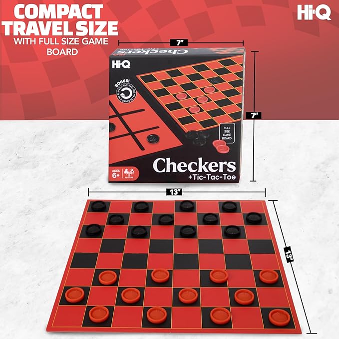 HI-Q Checkers & Tic-Tac-Toe Board Game for Kids: Unleash The Fun with Interlocking Pieces & Quality Game Board with Foldable Design