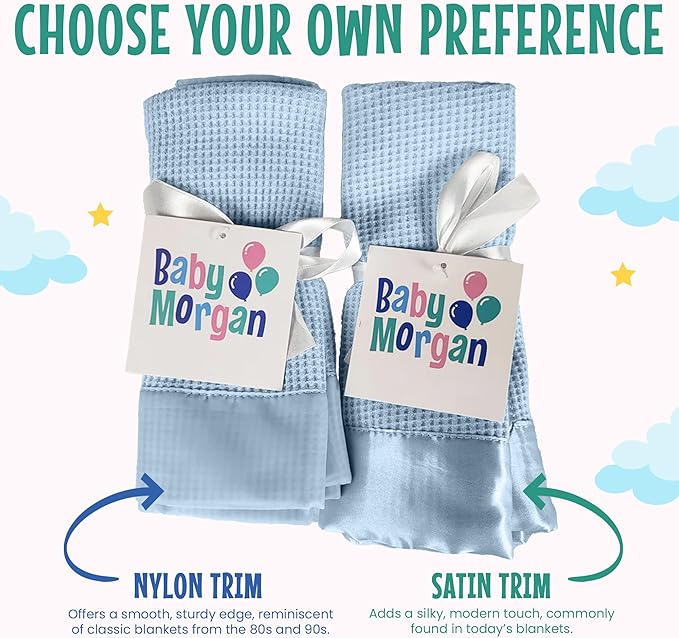 Blankets - Thermal Waffle Warm Baby Blanket for Crib - Soft and Cozy Baby Crib Blanket for Nursery, Stroller, or Naptime Comfort - Ideal Shower Gift - Blue, Nylon Trim (36" x 50")