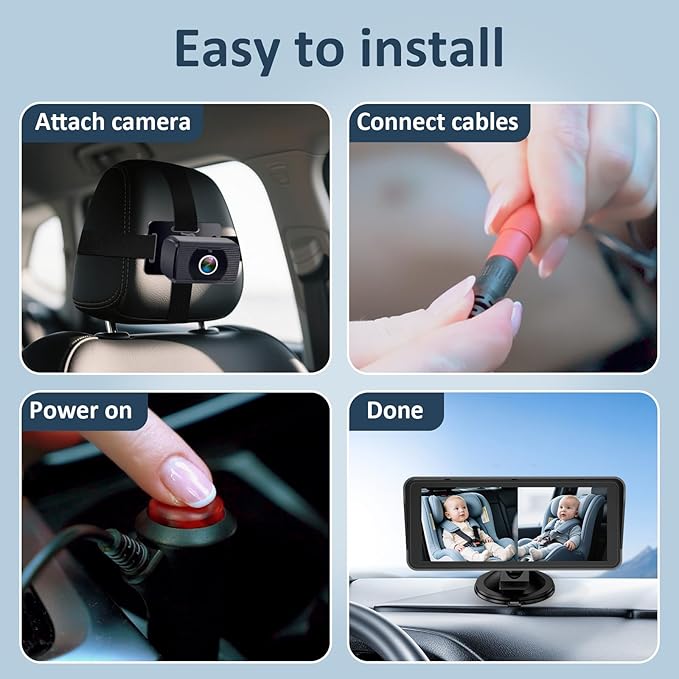 2-Kids Baby Car Camera for Seat: 6.9 Inch Ultrawide Display with Two Cameras Rear Facing - USB Powered Backseat Camera HD 1080P Easy to Install