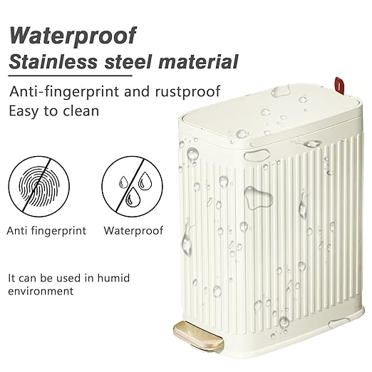 Small Bathroom Trash Can with Air Freshener Soft Close Lid, 6 Liter/ 1.6 Gallon Stainless Steel Garbage Can with Removable Inner Bucket,Step Pedal, Slim Wastebasket for Bedroom, Toilet (Ivory White)