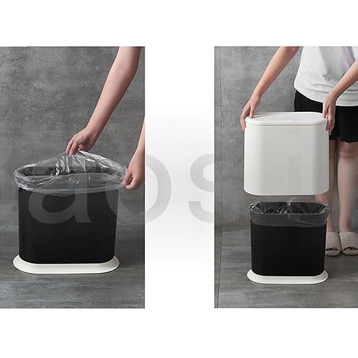 Black Slim Rectangular Plastic Trash Can with Press Type Lid,12 Liter / 3.2 Gallon Narrow Trash Bin with Pop-up Lid for Toilet,Bedroom,Bathroom,Office,Kitchen,Powder Room