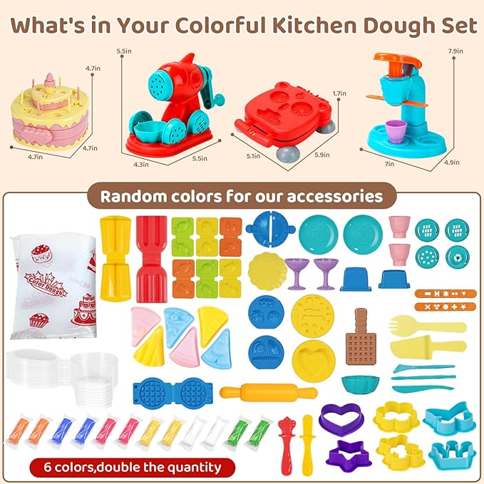 70 PCS 4 in 1 Dough Sets for Kids Ages 3-4-8, Art Crafts Dough Tools Kit, Ice Cream Playset Noodle Hamburger Cake Maker Machine, Kitchen Creations Food Play Toys Toddlers Boys Girls