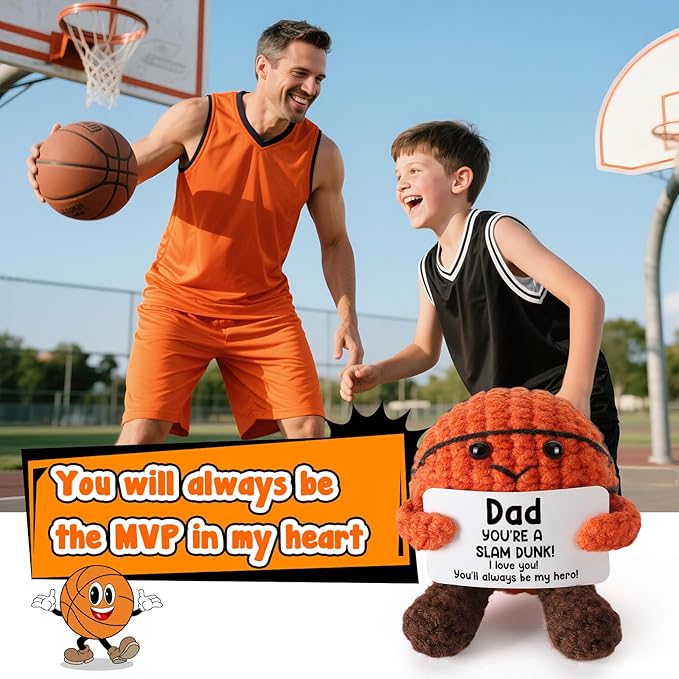 Dad Birthday Gifts from Daughter Son Wife - Cool Handmade Crochet Small Basketball Decor, Ideal Fathers Day for Dad Father Daddy New Dads, I Love You Gift for Dads