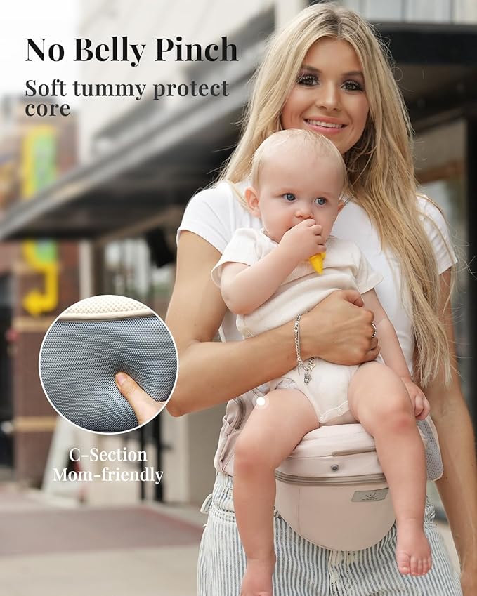 MOMTORY StowNGO Pro Baby Carrier, Safety-Certified 6-in-1 Ultra Storage Baby Carrier Newborn to Toddler, Front & Back Baby Holder Carrier with Hip Seat, Soft Pink